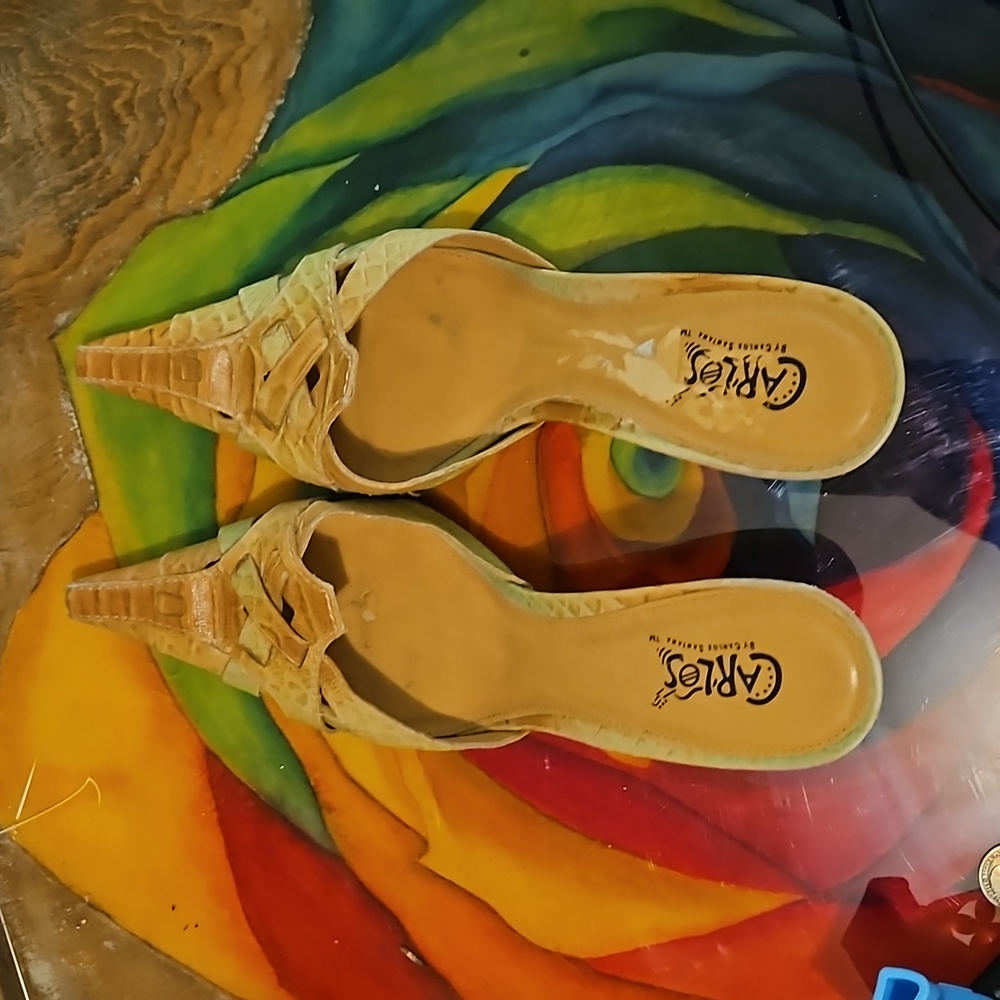 Sz 10 Carlos "Strut" Leather Lattice Mules